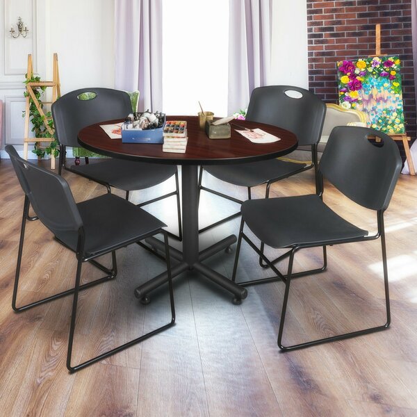 Kobe Round Tables > Breakroom Tables > Kobe Round Table & Chair Sets, 48 W, 48 L, 29 H, Mahogany TKB48RNDMH44BK
